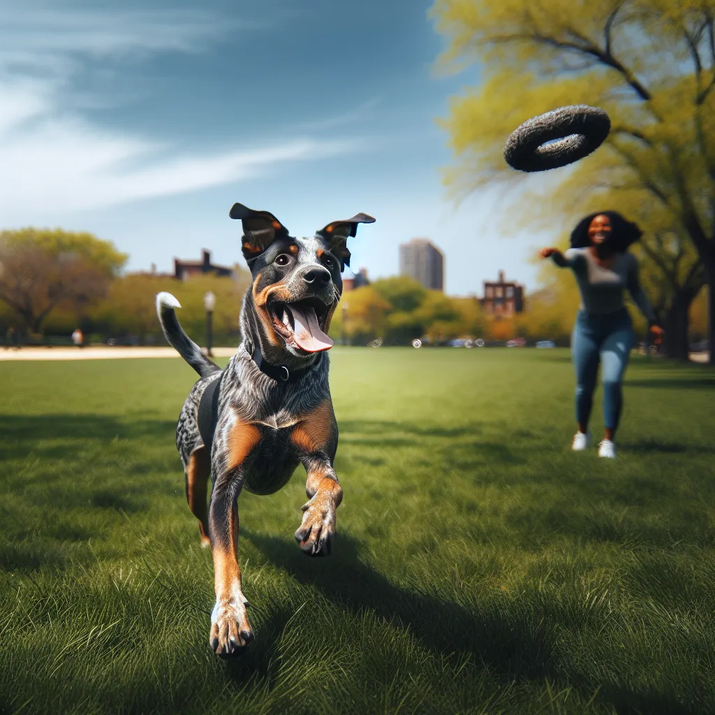 A Catahoula Lab Mix playing fetch