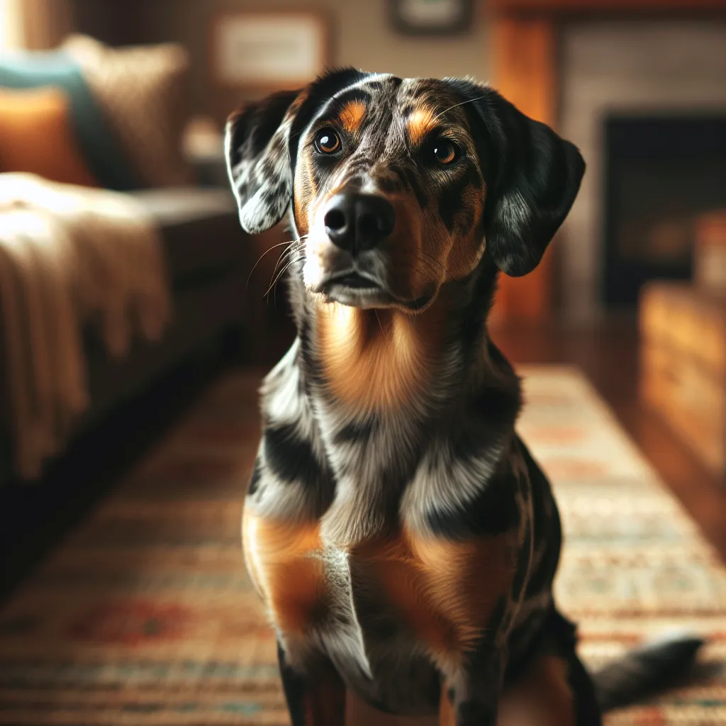 A Catahoula Lab Mix sitting attentively