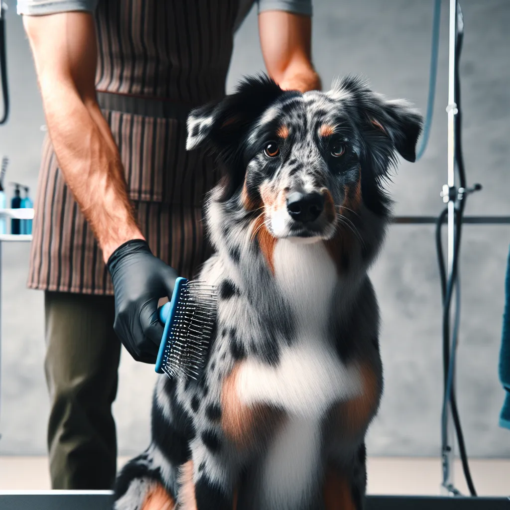 catahoula border collie mix being groomed