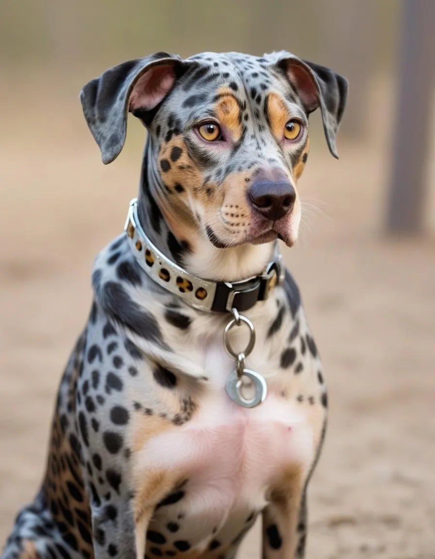 catahoula Leopard Dog ready for hunting in a collar